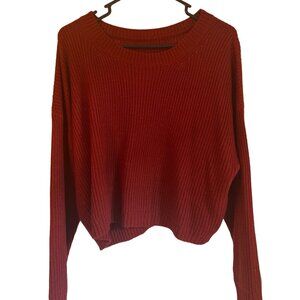 Shein Curve 1XL Red Knit Sweater Crewneck Long Sleeve Ribbed Hem